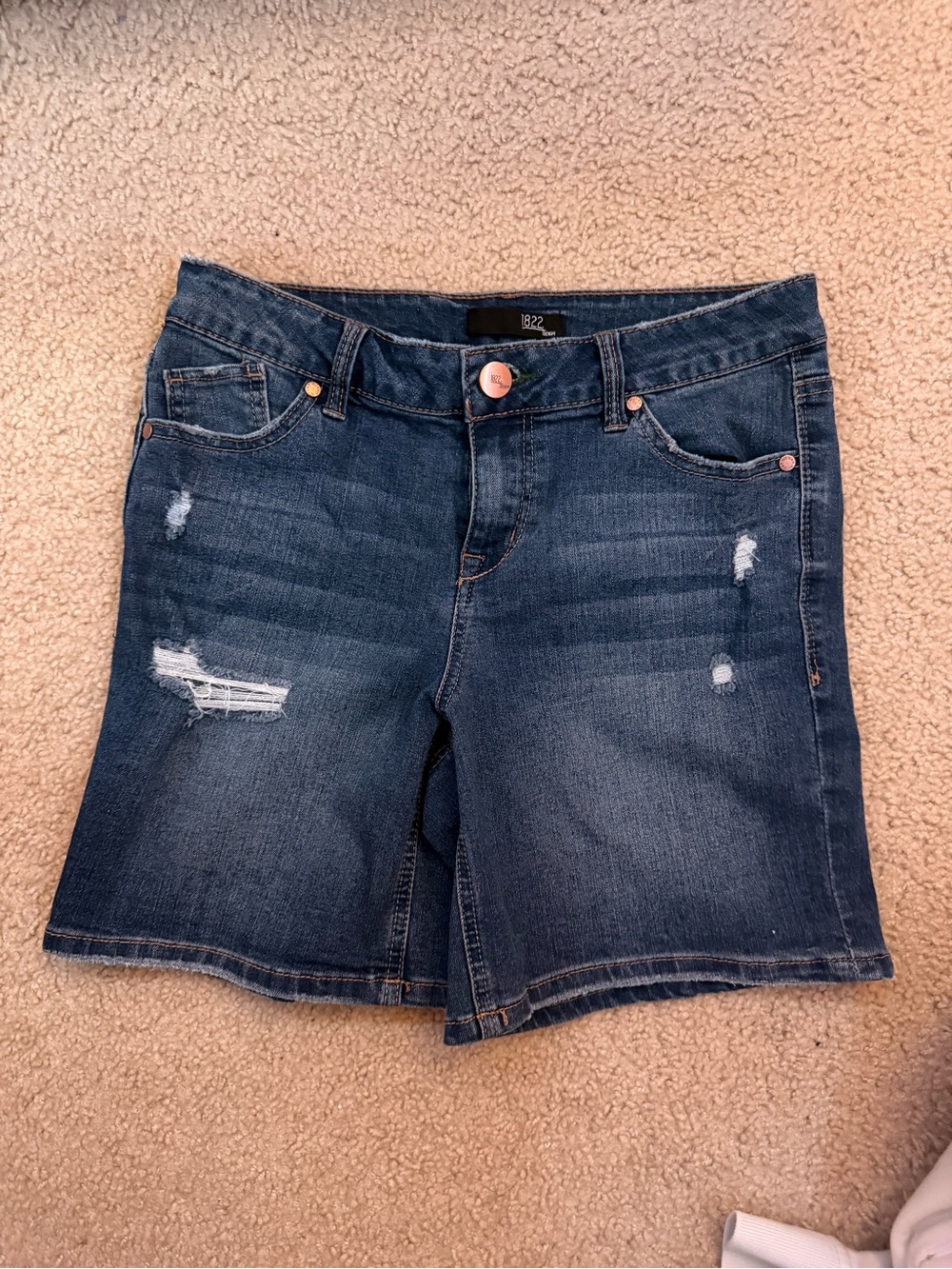 1822 Denim Dark Blue Distressed Jean Shorts